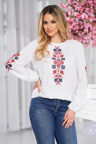 Casual Blouses, Women`s blouse cotton loose fit with embroidery details - StarShinerS.com
