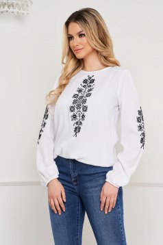Black cotton women's blouse with loose fit and embroidery - SunShine