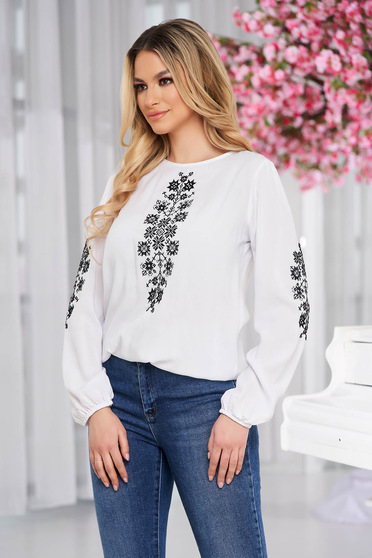 Black women`s blouse cotton loose fit with embroidery details