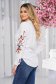 Bluza dama din bumbac alba cu croi larg si maneci lungi cu broderie florala - SunShine 2 - StarShinerS.ro