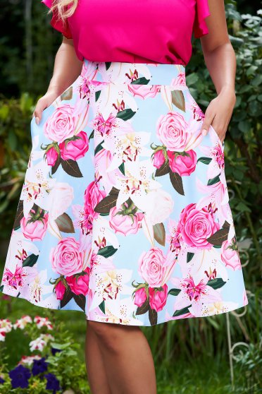 Short skirts, - StarShinerS skirt midi cloche with pockets with floral print elastic cloth - StarShinerS.com