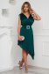 Darkgreen dress elegant asymmetrical cloche voile fabric allure of satin accessorized with tied waistband 3 - StarShinerS.com