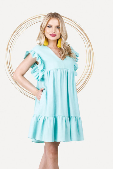 Online Dresses, Loose fit with pockets linen short cut mint dress - StarShinerS.com
