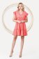 Loose fit with pockets with ruffle details linen short cut coral dress 2 - StarShinerS.com