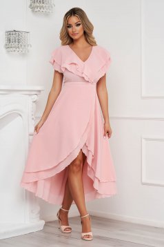 Dress StarShinerS lightpink occasional from veil fabric with ruffle details asymmetrical cloche