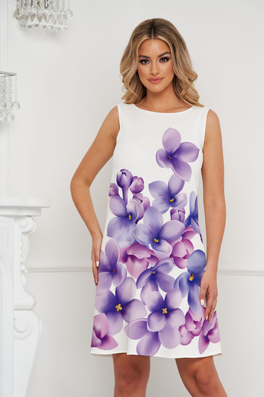 Lila ruhák, StarShinerS rövid bő szabású ruha rugalmas anyagból virágos díszítéssel - StarShiner.hu