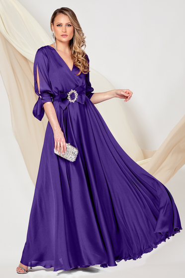 Dark Purple Chiffon Dress Wrapped in Clos with Elastic Waist - PrettyGirl