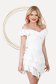 Ivory dress short cut asymmetrical cloche naked shoulders with ruffle details 1 - StarShinerS.com