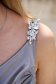 Rochie StarShinerS argintie lunga de ocazie din material elastic si lucios accesorizata cu pietre stras la bretele 5 - StarShinerS.ro