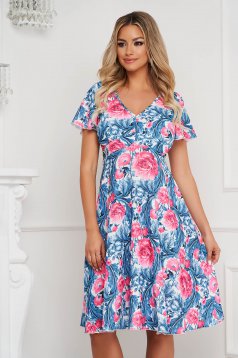 Dress midi cloche short sleeves with floral print thin fabric office
