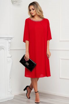 From veil fabric midi loose fit with crystal embellished details red dress occasional