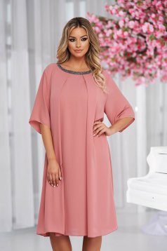 From veil fabric midi loose fit with crystal embellished details lightpink dress