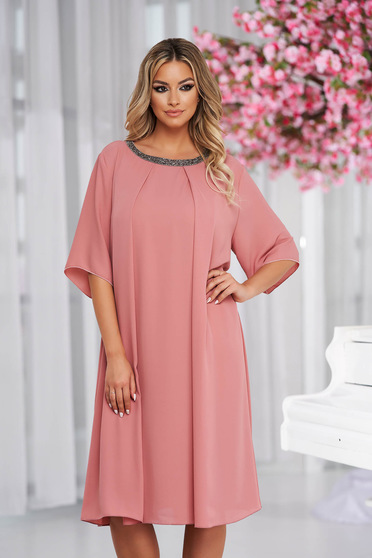 From veil fabric midi loose fit with crystal embellished details lightpink dress occasional