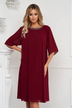 From veil fabric midi loose fit with crystal embellished details burgundy dress occasional