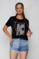 Black t-shirt cotton loose fit with rounded cleavage with graphic details 1 - StarShinerS.com