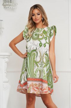 Dress short cut loose fit airy fabric soft fabric with ruffled sleeves