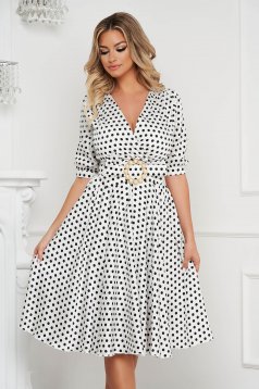 Dress midi cloche from veil fabric dots print with 3/4 sleeves