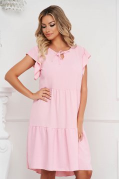 Lightpink dress midi loose fit airy fabric with ruffle details