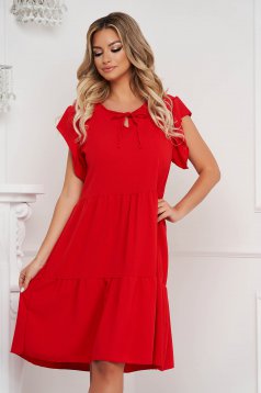Red dress midi loose fit airy fabric with ruffle details