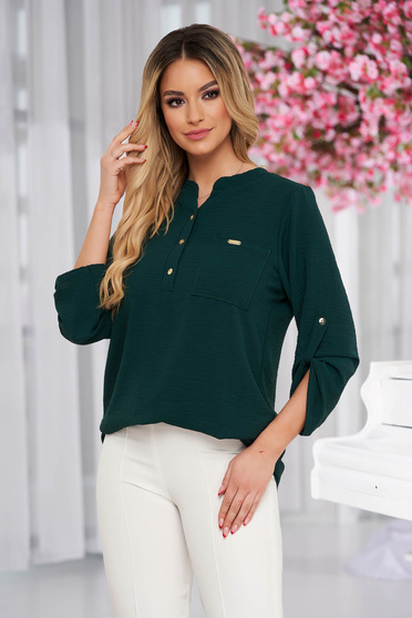 Darkgreen women`s blouse loose fit wrinkled material a front pocket
