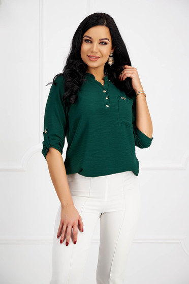Office Blouses, Darkgreen women`s blouse loose fit a front pocket georgette - StarShinerS.com