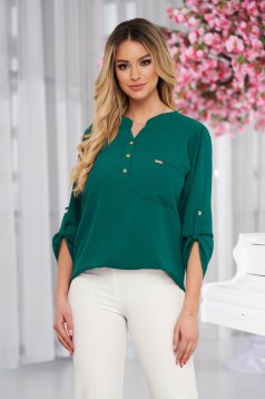 Green women`s blouse loose fit a front pocket georgette