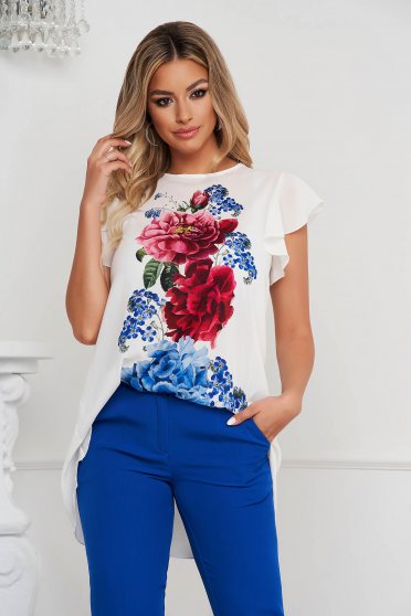 Blouses & Shirts, StarShinerS elegant asymmetrical women`s blouse loose fit with floral print - StarShinerS.com