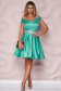 Turquoise dress from satin cloche occasional on the shoulders short cut 3 - StarShinerS.com