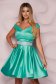 Turquoise dress from satin cloche occasional on the shoulders short cut 1 - StarShinerS.com