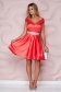 Coral dress from satin cloche occasional on the shoulders short cut 3 - StarShinerS.com