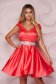 Coral dress from satin cloche occasional on the shoulders short cut 1 - StarShinerS.com