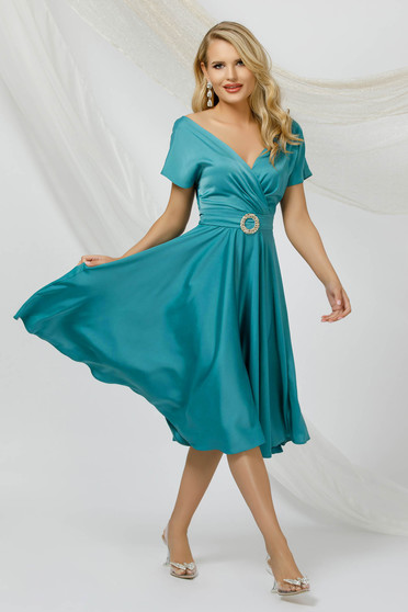 Turquoise dresses, Turquoise dress cloche midi taffeta naked shoulders - StarShinerS.com
