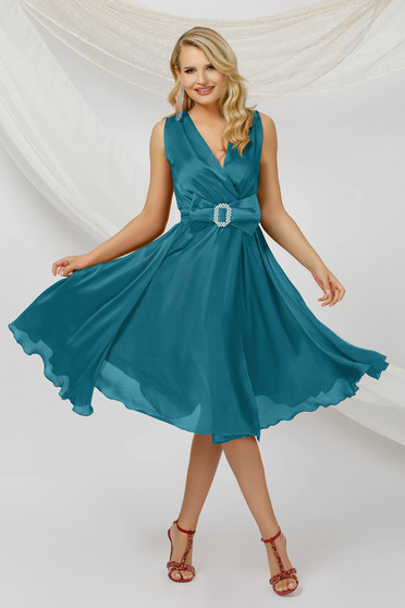 Turquoise dress midi occasional cloche from veil fabric sleeveless detachable cord