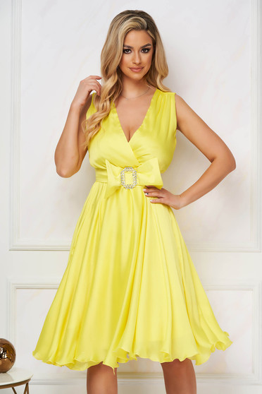 Yellow dresses, Yellow dress midi cloche from veil fabric detachable cord - StarShinerS.com
