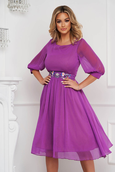 StarShinerS purple dress occasional midi cloche airy fabric