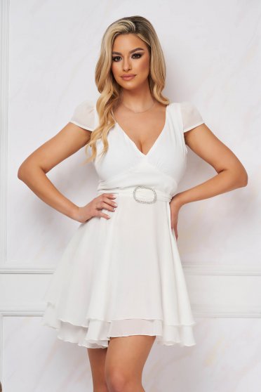 Civil wedding dresses, White dress short cut cloche airy fabric short sleeves - StarShinerS.com