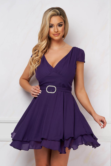 Purple dress short cut occasional cloche airy fabric short sleeves