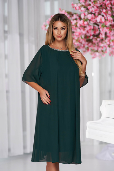 From veil fabric midi loose fit with crystal embellished details green dress occasional