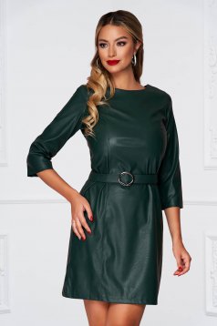 Darkgreen dress casual straight from ecological leather faux leather belt