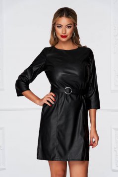 Black dress casual straight from ecological leather faux leather belt