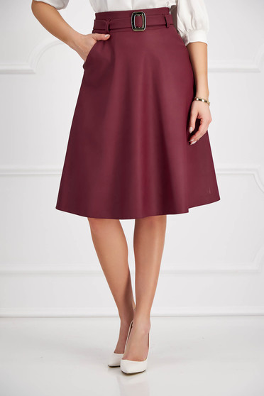 Burgundy skirt from ecological leather cloche faux leather belt