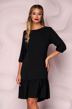 Black dress with ruffle details from veil fabric loose fit with 3/4 sleeves