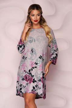 Lightpink dress straight knitted thin fabric from elastic fabric with floral print
