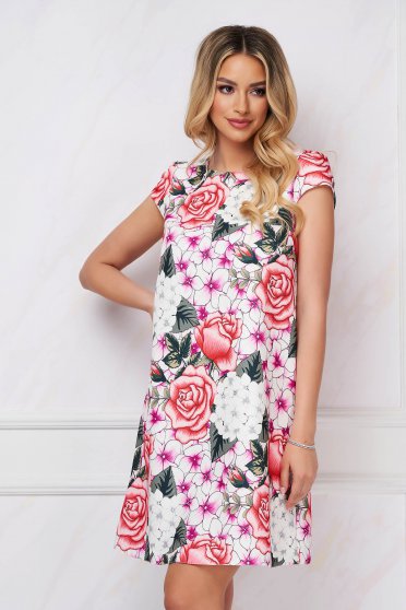 Rochii Office StarShinerS, Rochie StarShinerS scurta din material usor elastic cu croi larg si imprimeu floral - StarShinerS.ro