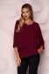 Burgundy women`s blouse asymmetrical with metalic accessory loose fit from veil fabric 1 - StarShinerS.com