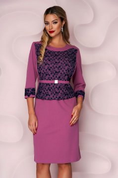 Purple dress midi pencil with lace details from elastic fabric thin fabric elegant
