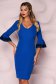Rochie din material usor elastic albastra midi tip creion cu maneci clopot si broderie - StarShinerS 1 - StarShinerS.ro