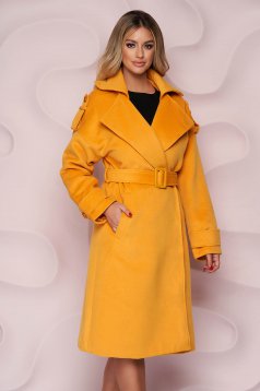 Mustard coat loose fit long detachable cord cloth