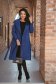 Blue coat with faux fur lining cloth from striped fabric loose fit 5 - StarShinerS.com