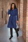 Blue coat with faux fur lining cloth from striped fabric loose fit 2 - StarShinerS.com